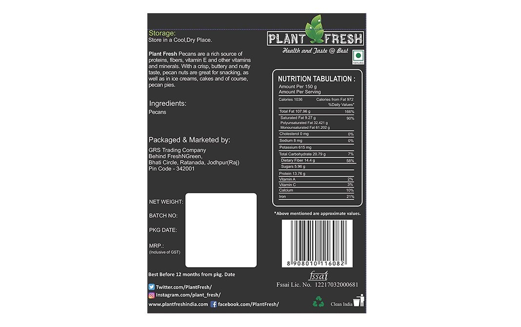 Plant Fresh Pecans    Pack  150 grams